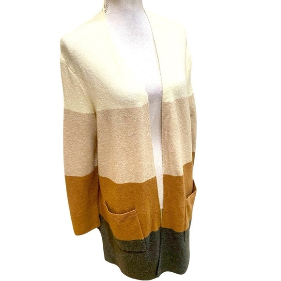 Madewell alpaca colorblock open front cardigan cream, beige, tan, grey medium - Picture 3 of 9